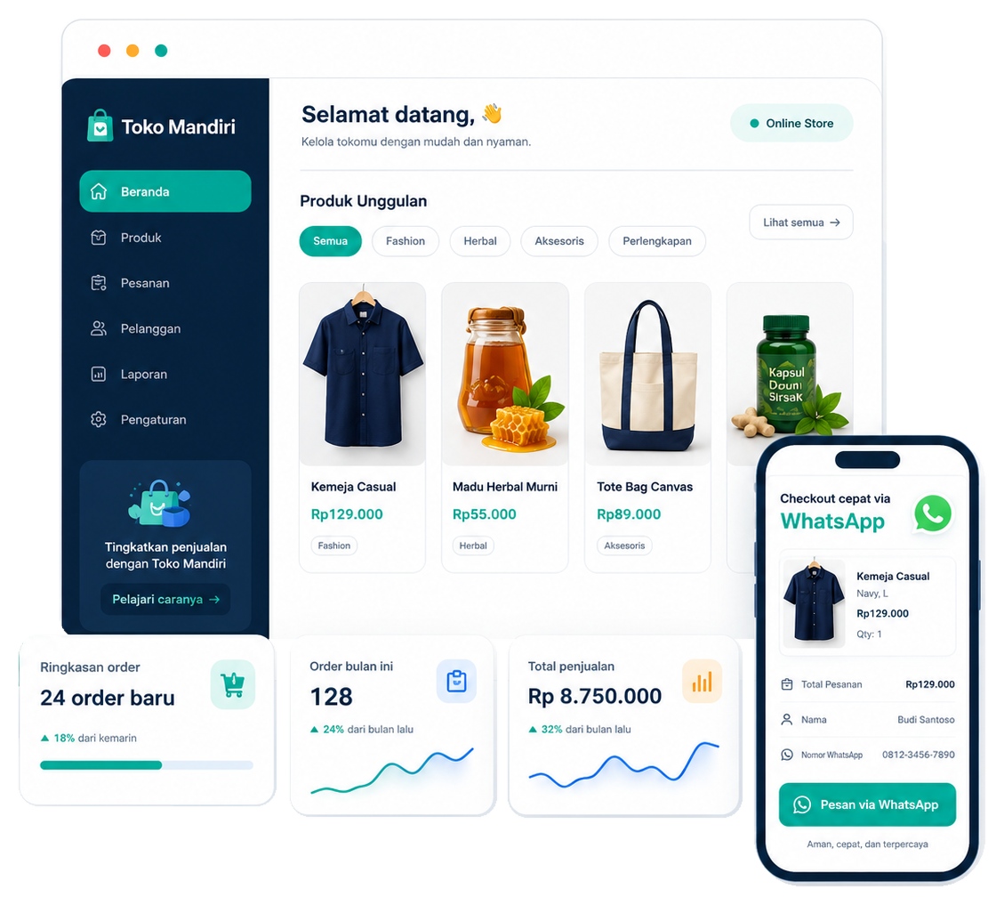 Mockup dashboard toko online Toko Mandiri